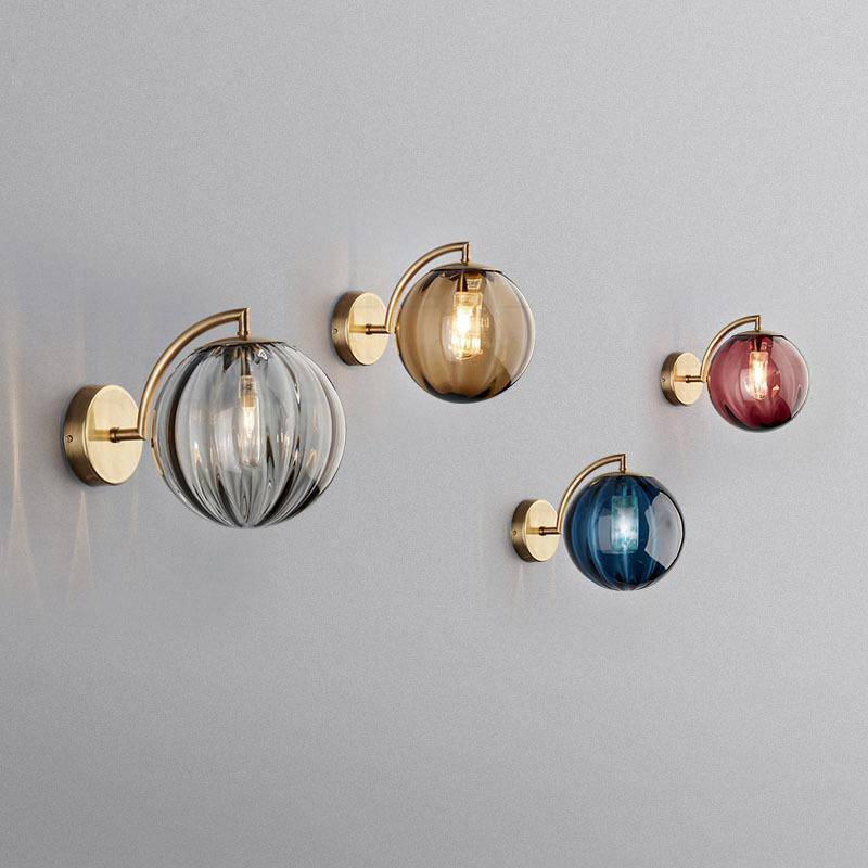 wall lamp gold LED wall light with smoked glass ball Scone