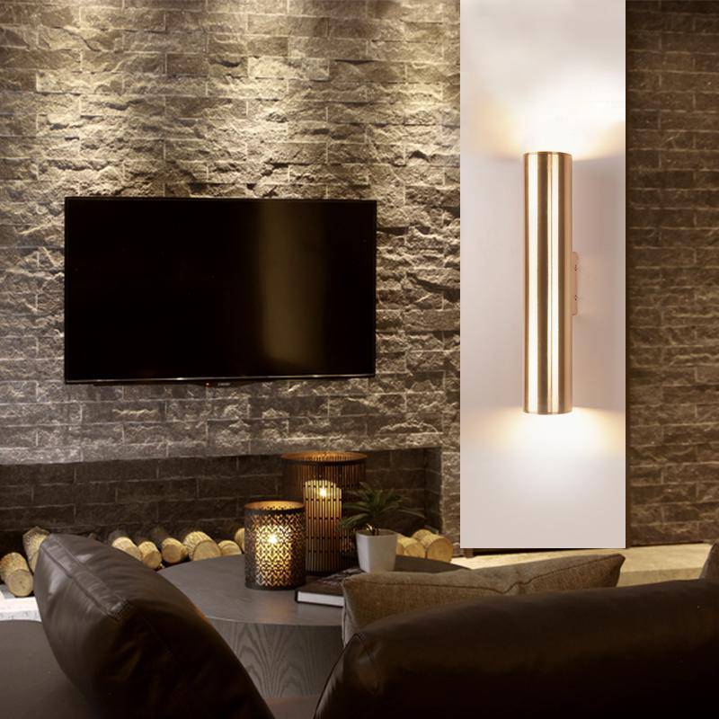 Lámpara de pared design tubo cilíndrico dorado con LED