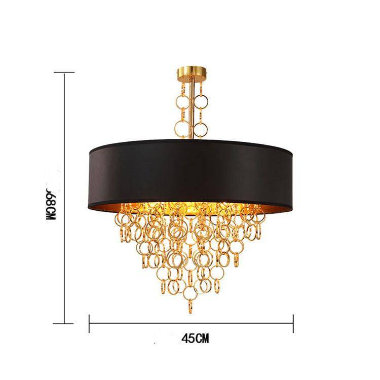 Lustre moderne avec abat-jour rond noir et détails dorés - vue 5 sur 7