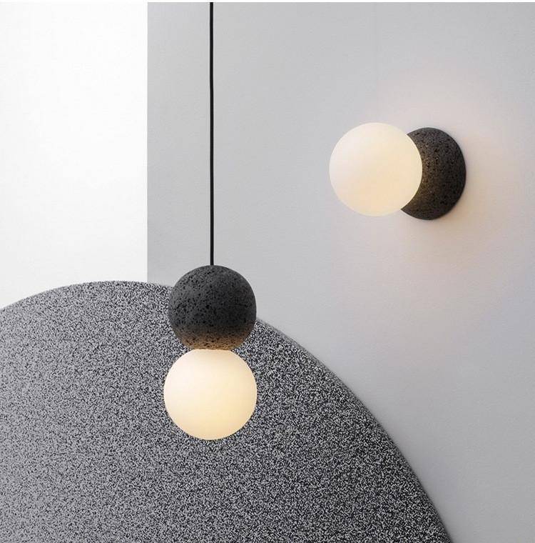 Lámpara de pared design bola de cemento y bola de cristal
