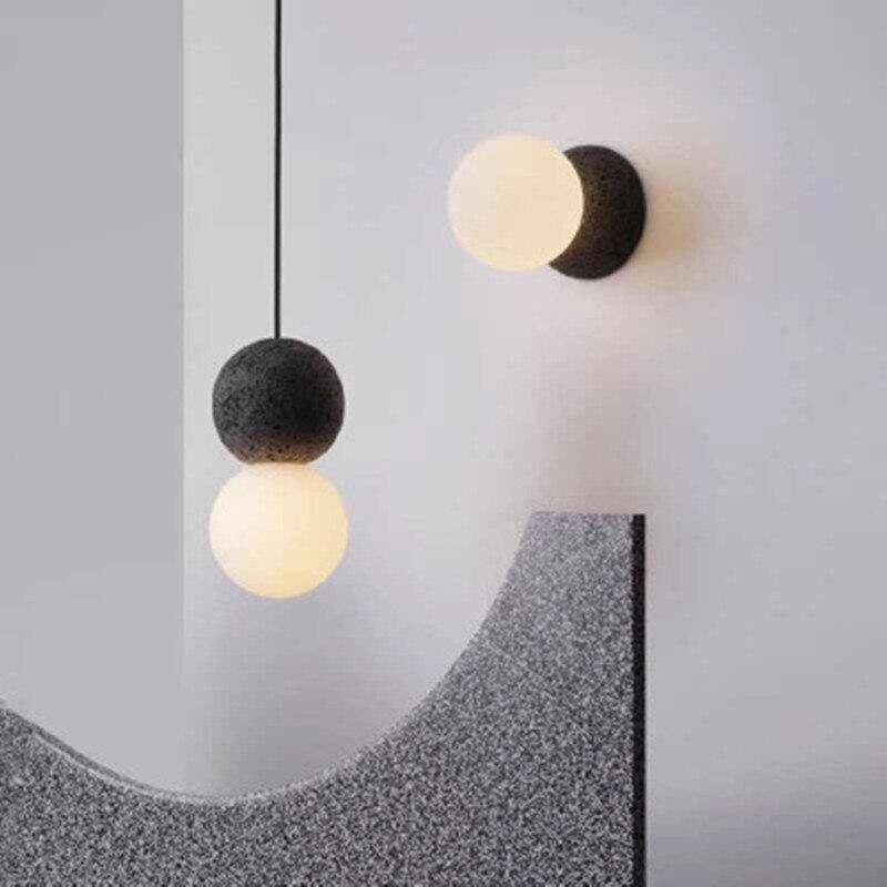 Lámpara de pared design bola de cemento y bola de cristal
