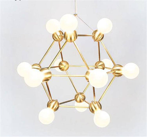 Lustre design géométrique avec plusieurs bras dorés et boules Molecule - vue 4 sur 8