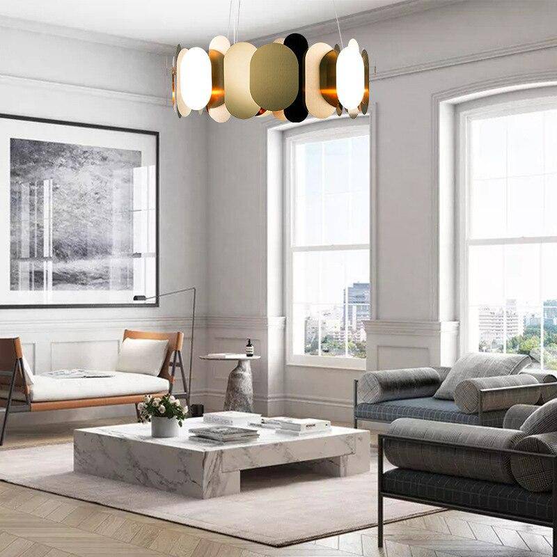 Lustre design chromé moderne à plaques rondes et plates Villa - vue 8 sur 7