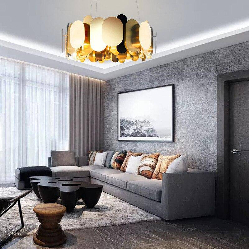 Modern chrome-plated design chandelier with round and flat plates Villa