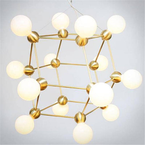Lustre design géométrique avec plusieurs bras dorés et boules Molecule - vue 7 sur 8