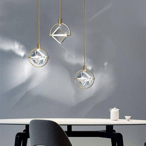 Suspension LED design avec rond doré et cristal de verre Luxury - vue 4 sur 6