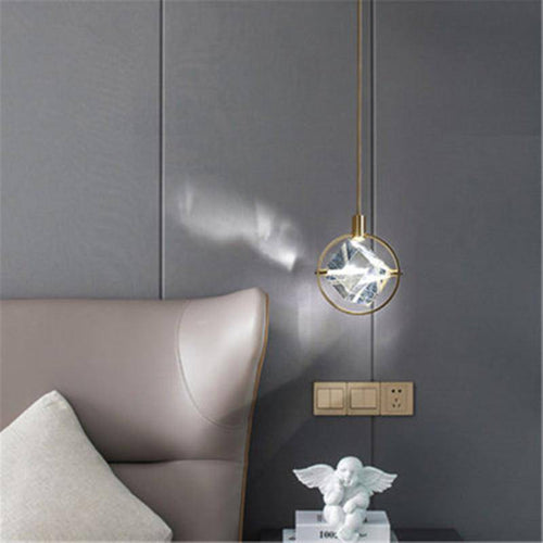 Suspension LED design avec rond doré et cristal de verre Luxury - vue 5 sur 6
