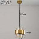 Suspension design LED avec cylindre en verre et metal doré