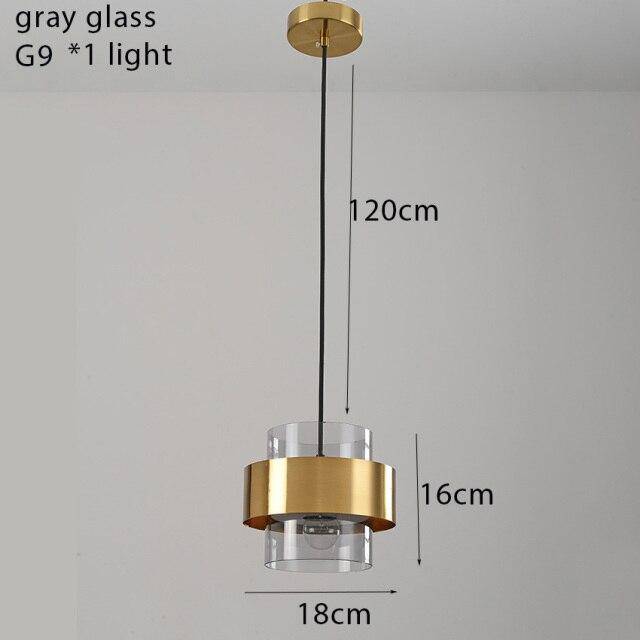 Suspension design LED avec cylindre en verre et metal doré - vue 9 sur 9