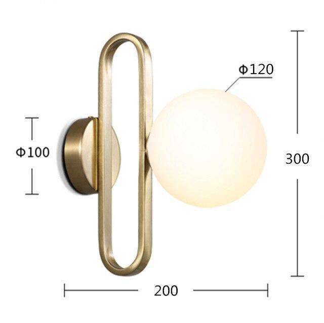 Lámpara de pared design de metal dorado con bola de cristal Retro