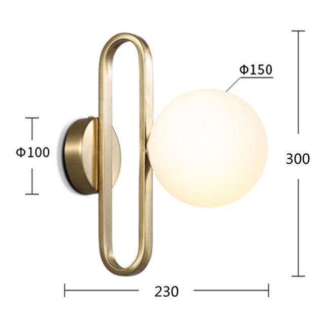 Lámpara de pared design de metal dorado con bola de cristal Retro