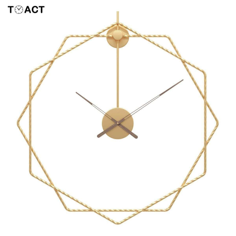 Design wall clock with offset hexagons in metal