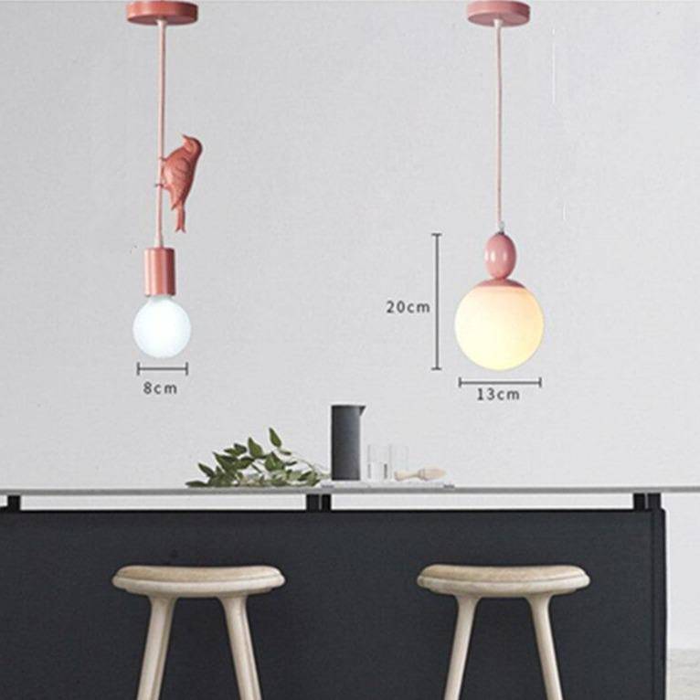 pendant light colorful with perched bird Macaroon