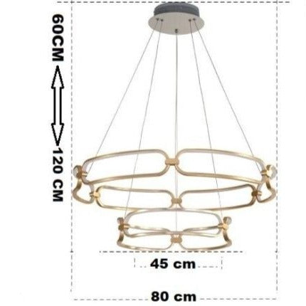 Design chandelier with golden LED and rings Pavia