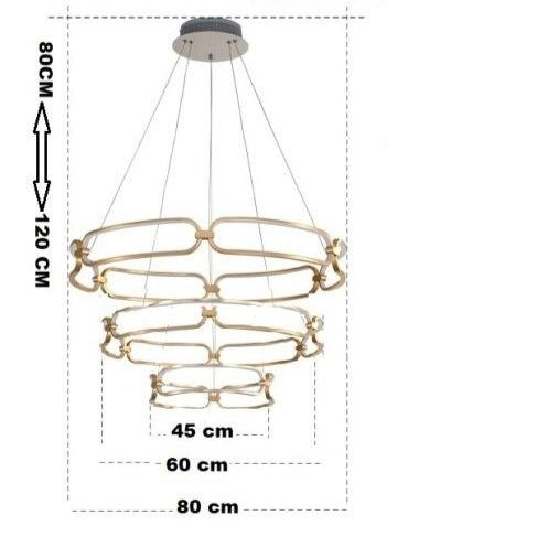 Design chandelier with golden LED and rings Pavia