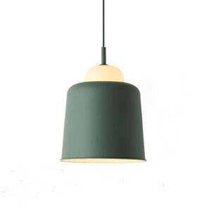 pendant light colored lampshade in industrial metal