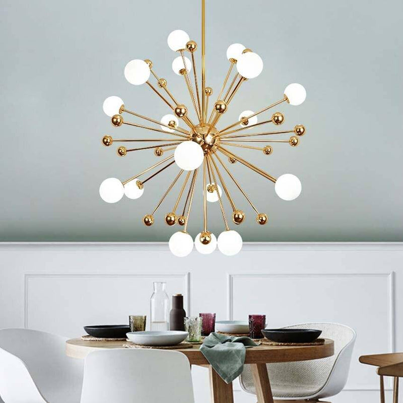 Lustre design LED doré avec plusieurs boule en verre Creative