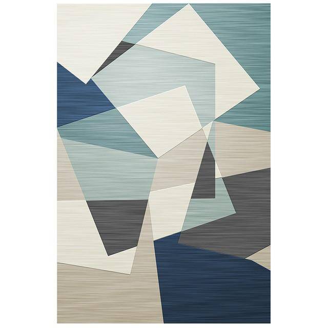Blue and grey geometric rectangle Area rug