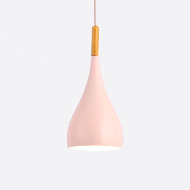 pendant light Colored metal LED and Nordic wooden stick