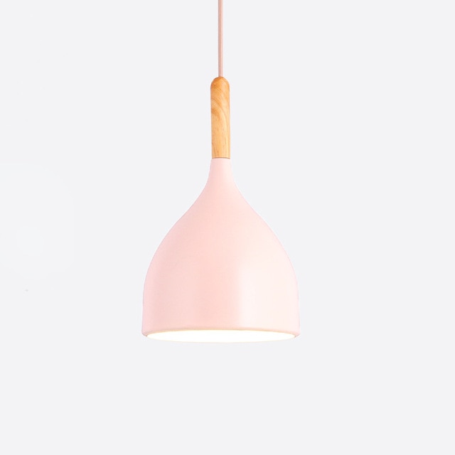 pendant light Colored metal LED and Nordic wooden stick