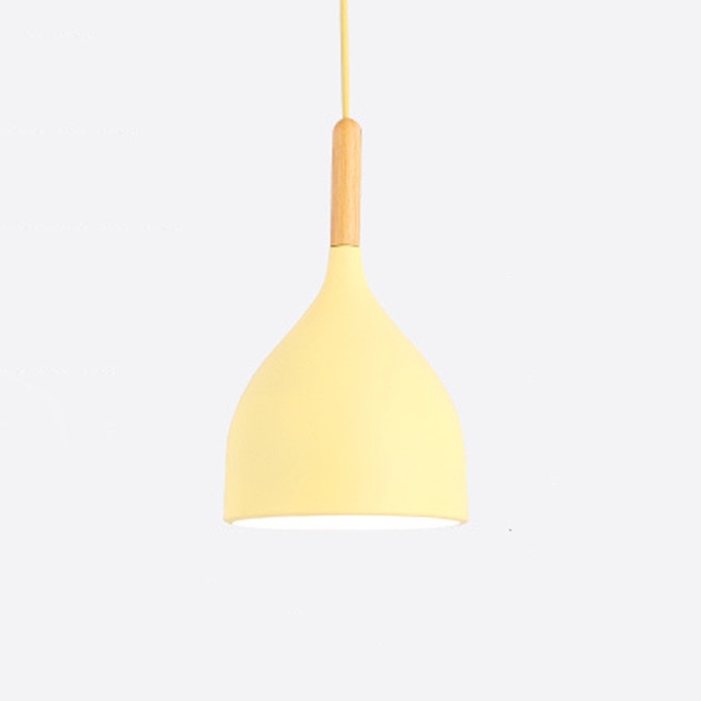 pendant light Colored metal LED and Nordic wooden stick