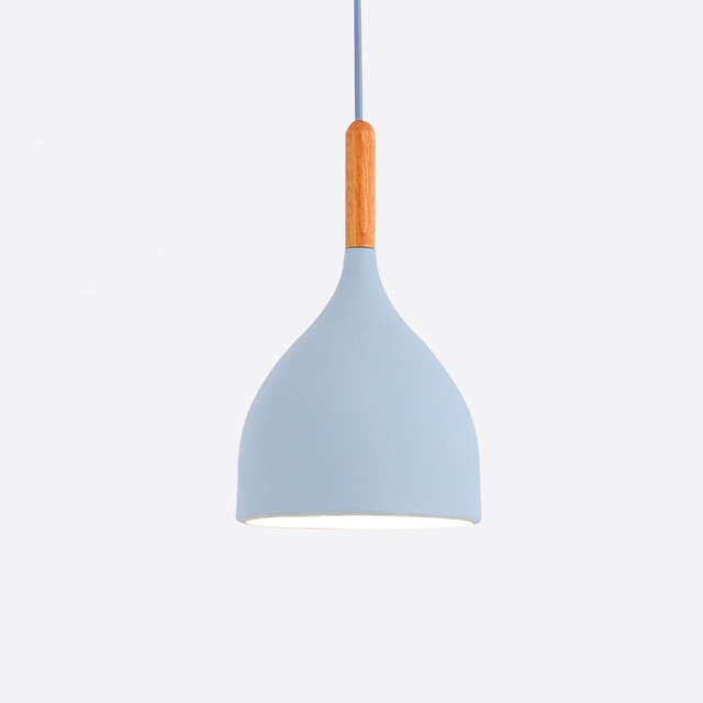 pendant light Colored metal LED and Nordic wooden stick