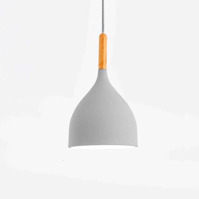 pendant light Colored metal LED and Nordic wooden stick