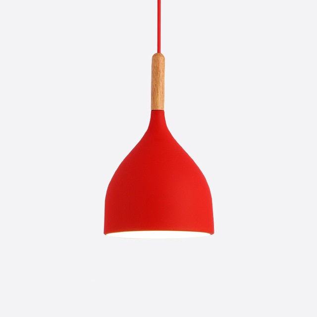 pendant light Colored metal LED and Nordic wooden stick