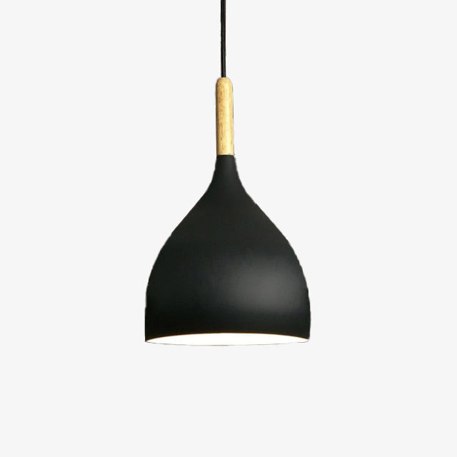 pendant light Colored metal LED and Nordic wooden stick