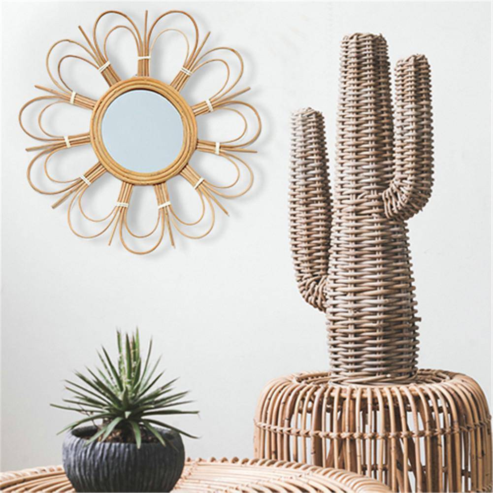Miroir mural en rotin style soleil 40cm - vue 3 sur 4