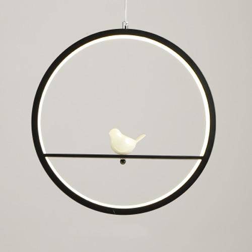 Suspension LED moderne rond avec oiseaux (noir ou blanc)