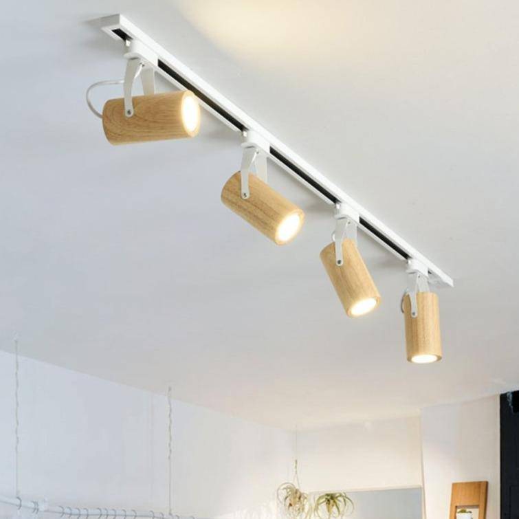 Plafonnier moderne LED avec plusieurs spots en bois Coffee