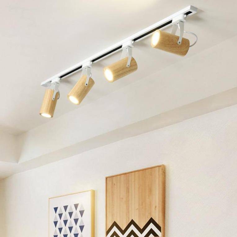 Plafonnier moderne LED avec plusieurs spots en bois Coffee