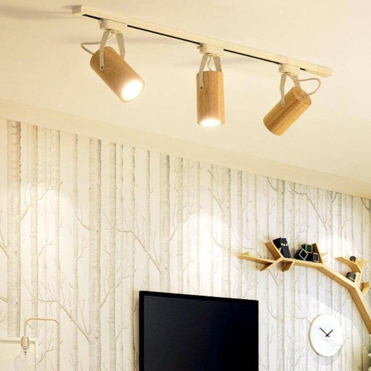 Plafonnier moderne LED avec plusieurs spots en bois Coffee