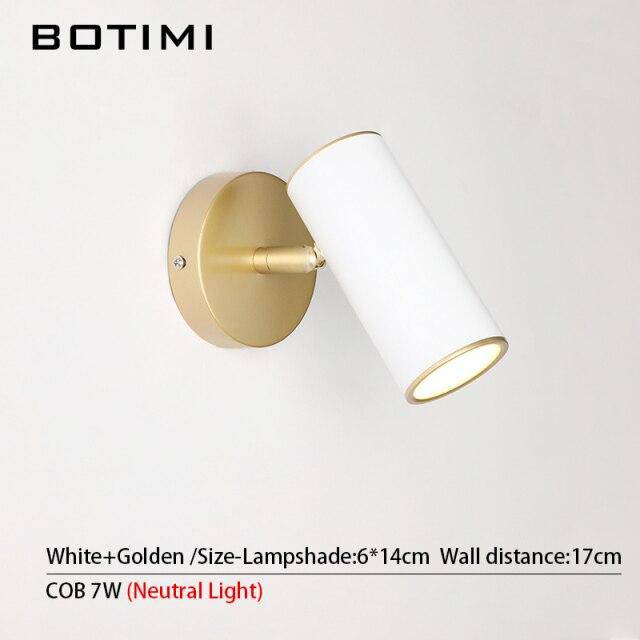 Aplique LED con foco cilíndrico en metal dorado