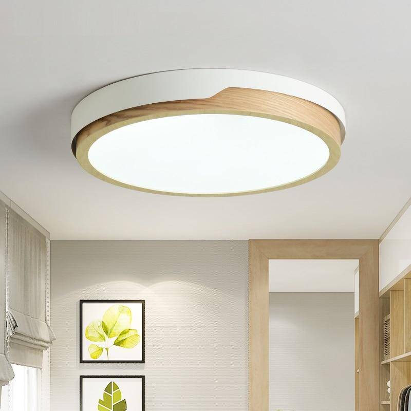 Plafonnier LED en bois et métal Nordic (plusieurs couleurs)