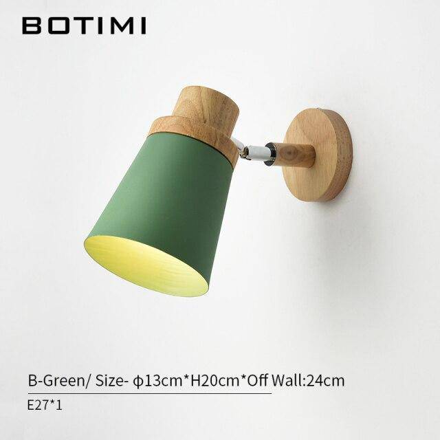 Applique murale moderne LED en bois avec abat-jour en tissu coloré - vue 7 sur 11