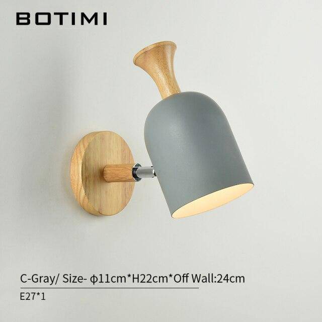 Applique murale moderne LED en bois avec abat-jour en tissu coloré