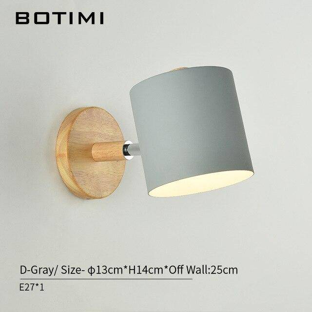 Moderna lámpara de pared LED de madera con pantalla de tela de color