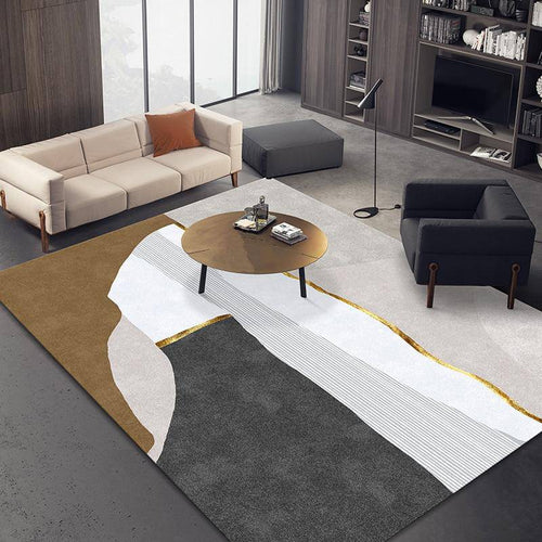 Alfombra moderna rectangular, estilo geométrico, dorado B