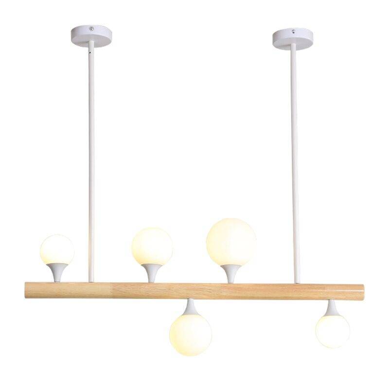 Scandinavian LED chandelier with wood and glass balls