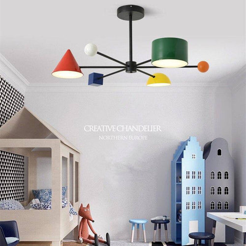 Children's LED ceiling light with various coloured geometric shapes