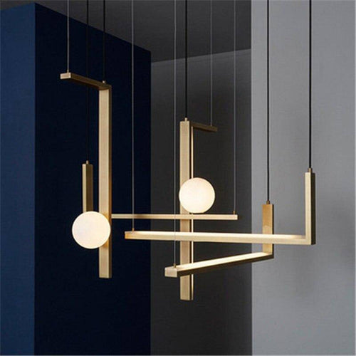 Suspension LED aux formes géométriques design et finitions cuivrées - vue 6 sur 10