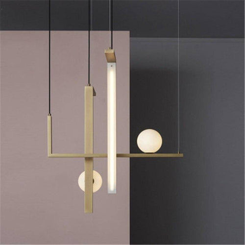 Suspension LED aux formes géométriques design et finitions cuivrées - vue 3 sur 10