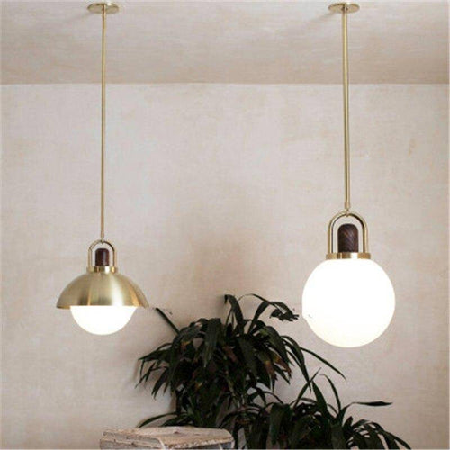pendant light design LED ball in glass and gold metal wood style