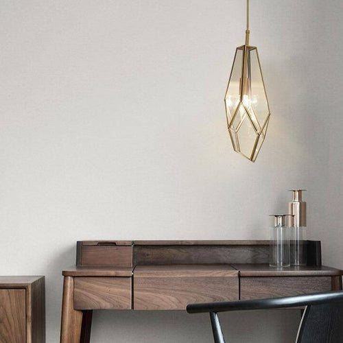 Suspension design dorée en métal et verre de plusieurs formes - vue 6 sur 9