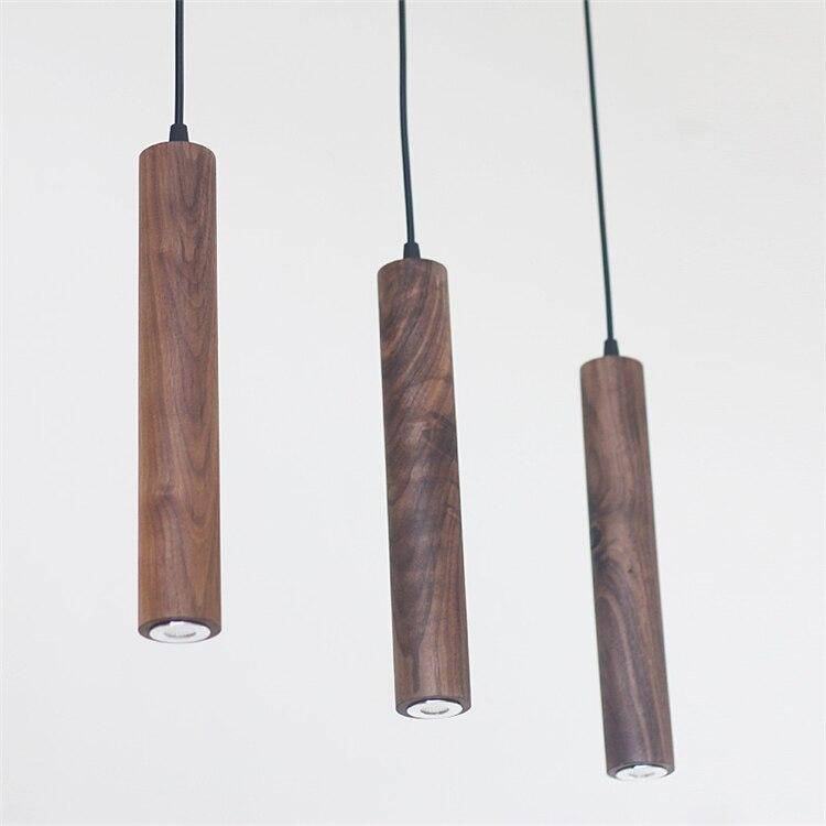 pendant light LED cylindrical wood design in various shades