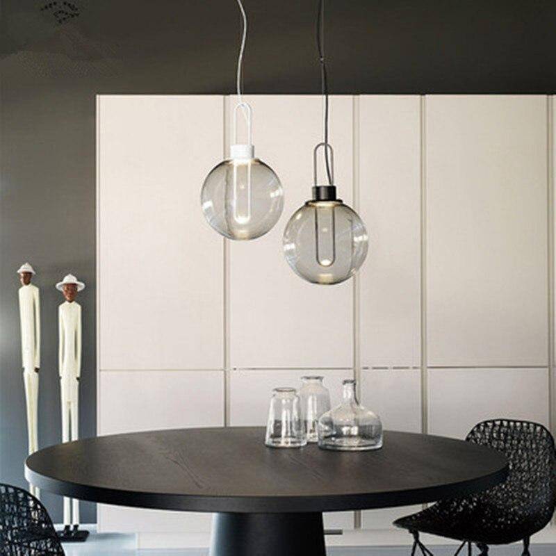 Suspension design boule de verre et socle chromé - vue 4 sur 10