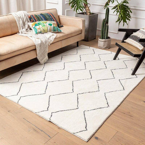 Tapis shaggy rectangle style berbère blanc à dessins Line C