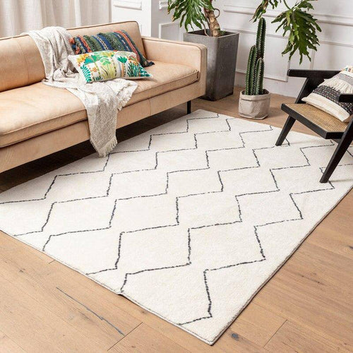Shaggy carpet rectangle Berber style white with Line C designs
